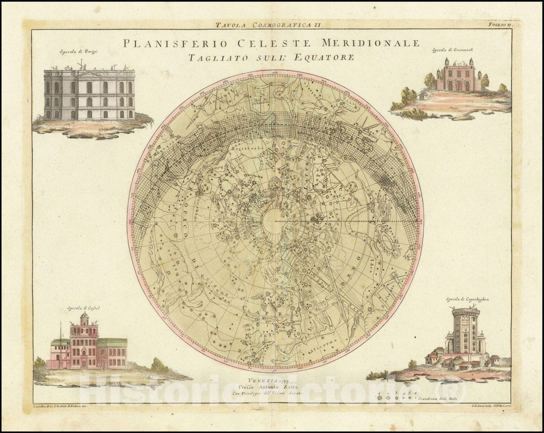 Historic Map : Planisferio Celeste Meridionale Tagliato Sull' Equatore, 1777, Vintage Wall Art