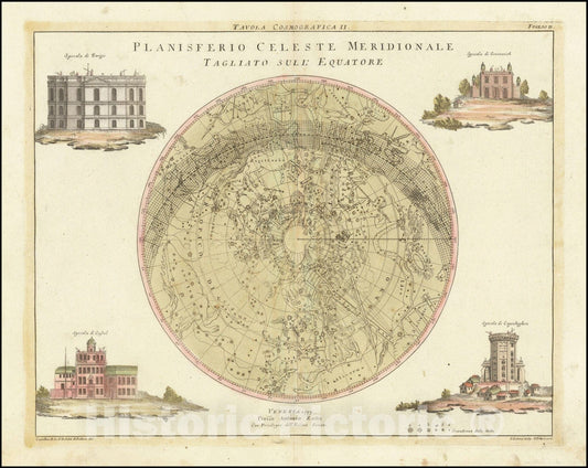 Historic Map : Planisferio Celeste Meridionale Tagliato Sull' Equatore, 1777, Vintage Wall Art