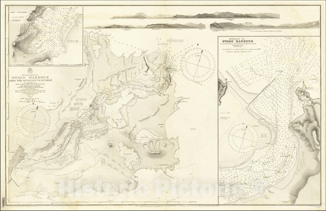 Historic Map : Otago Harbour from the Entrance to Dunedin,1804 (1905), Vintage Wall Art