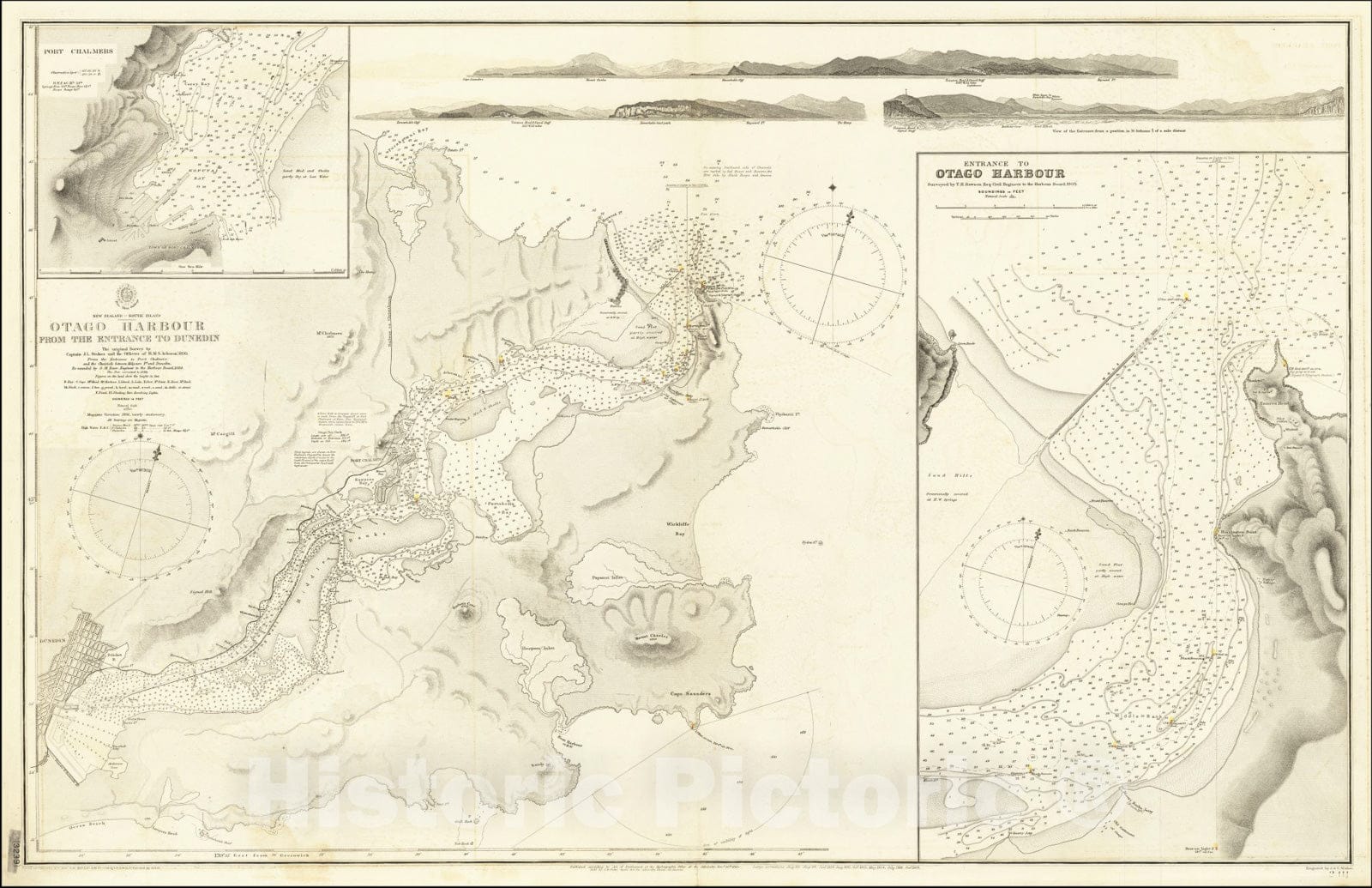 Historic Map : Otago Harbour from the Entrance to Dunedin,1804 (1905), Vintage Wall Art