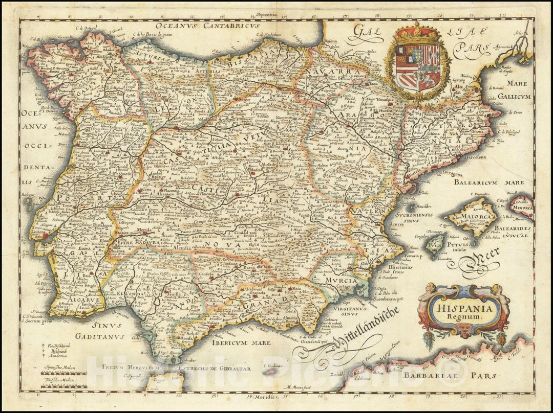 Historic Map : Hispania Regnum, 1638 v1, Vintage Wall Art