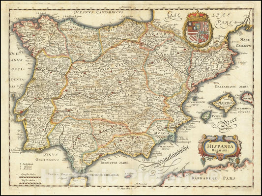 Historic Map : Hispania Regnum, 1638 v1, Vintage Wall Art
