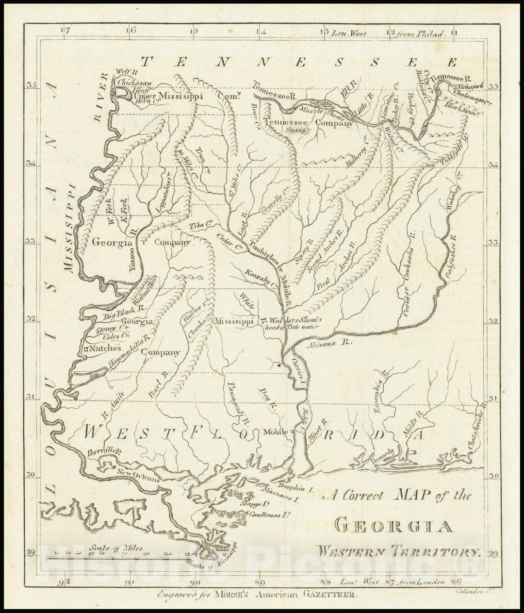 Historic Map : A Correct Georgia Western Territory, 1797, Vintage Wall Art