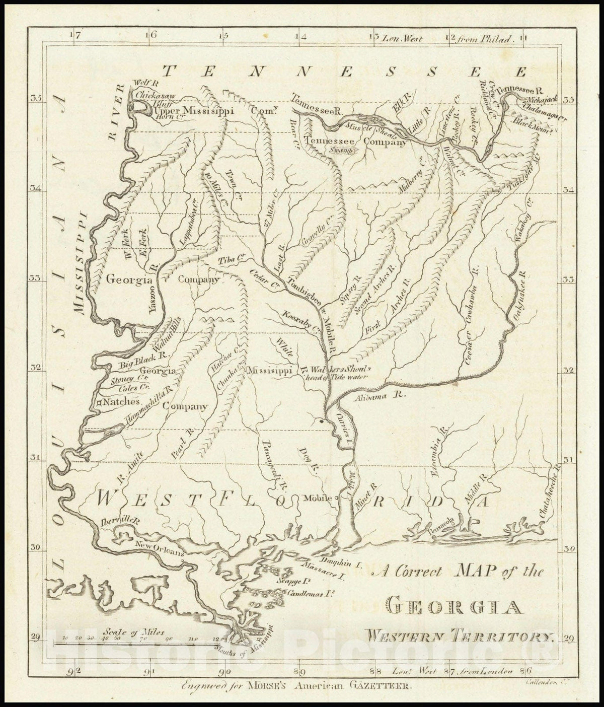 Historic Map : A Correct Georgia Western Territory, 1797, Vintage Wall Art