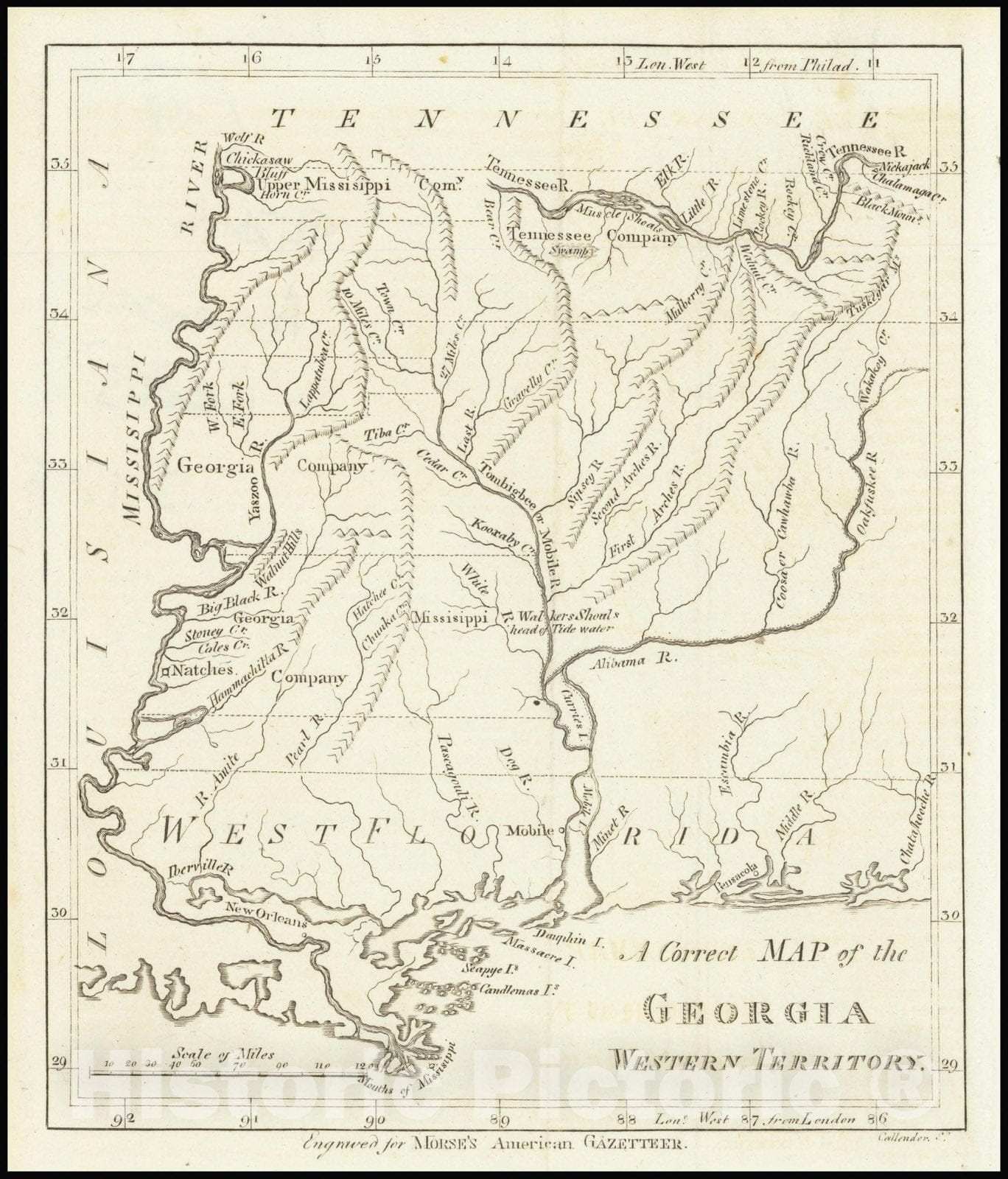 Historic Map : A Correct Georgia Western Territory, 1797, Vintage Wall Art