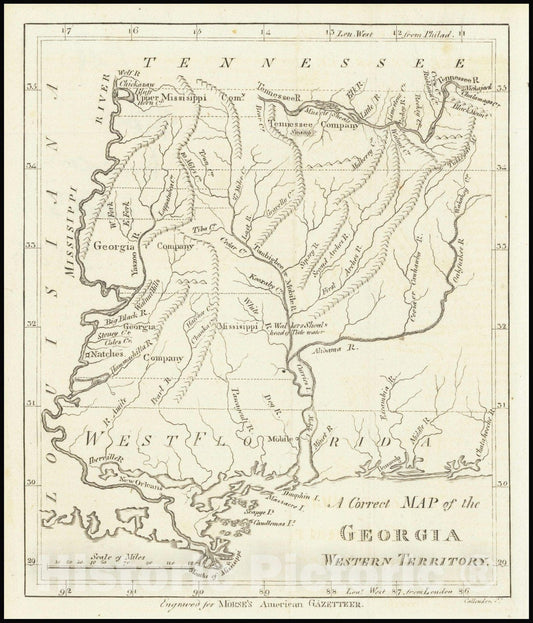 Historic Map : A Correct Georgia Western Territory, 1797, Vintage Wall Art