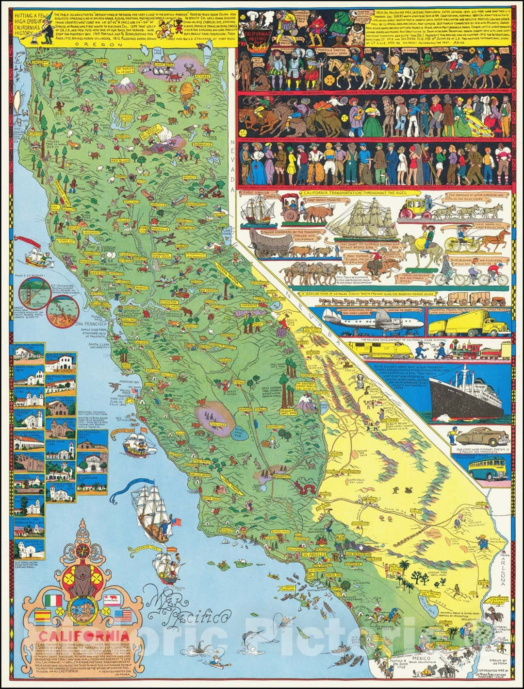 Historic Map : California,  1945, Vintage Wall Art