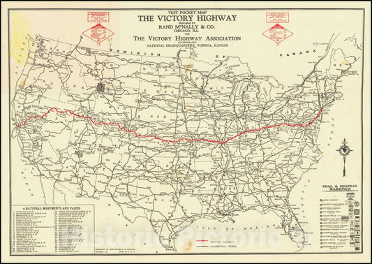 Historic Map : Vest Pocket Victory Highway The Nation's Memorial Road From New York through Topeka to San Francisco , 1924, 1924, Vintage Wall Art