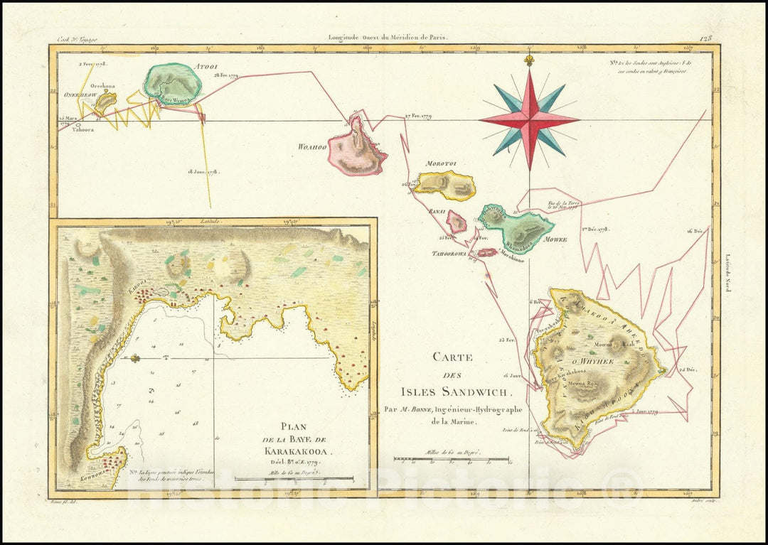 Historic Map : Carte Des Isles Sandwich,  1787, Vintage Wall Art