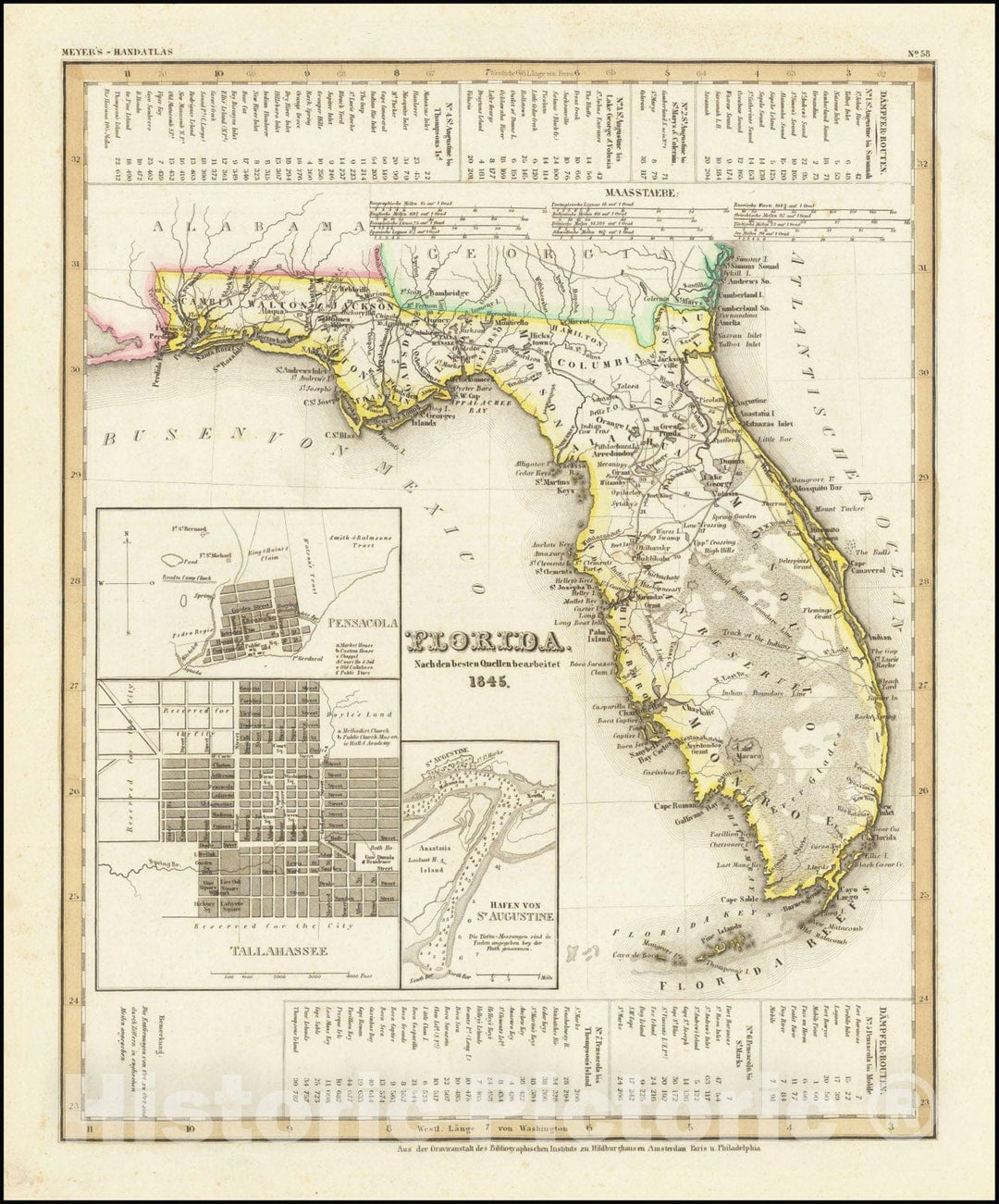 Historic Map : Florida.Nach den besten Quellen bearbeitent 1845, 1845, Vintage Wall Art