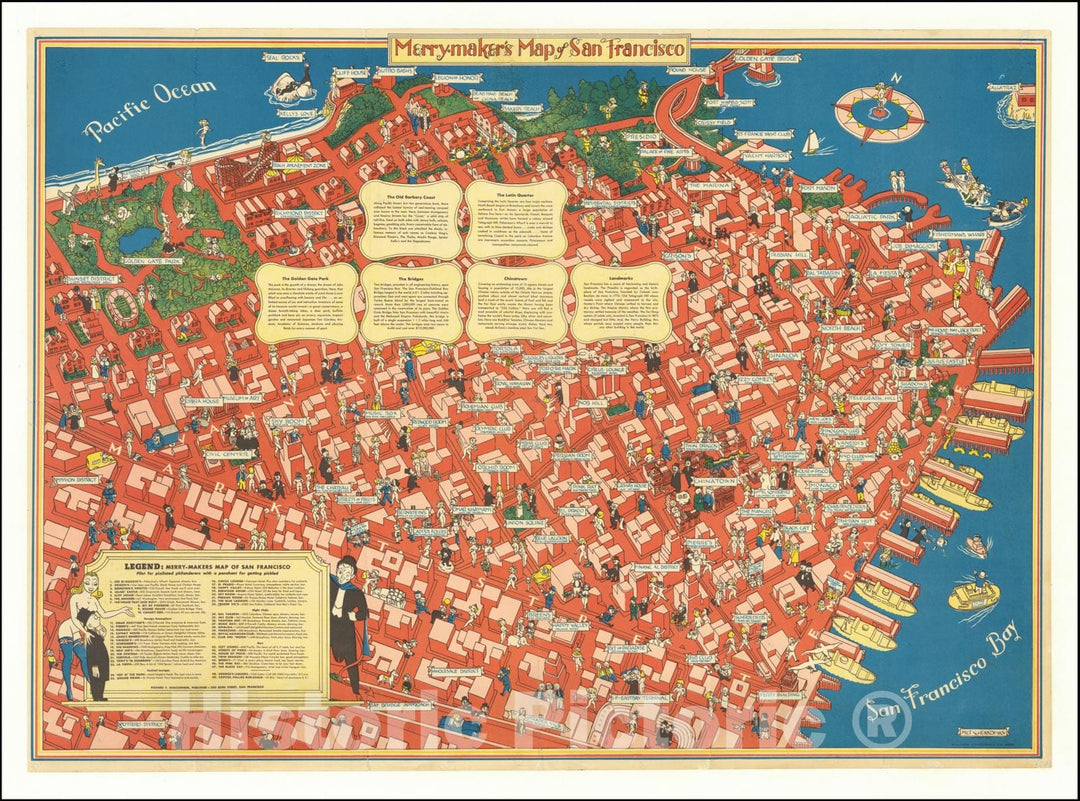 Historic Map : Merrymaker's San Francisco -- AÂ Pilot for Pixilated Philanderers with a Penchant for Getting Pickled?, 1940, Vintage Wall Art