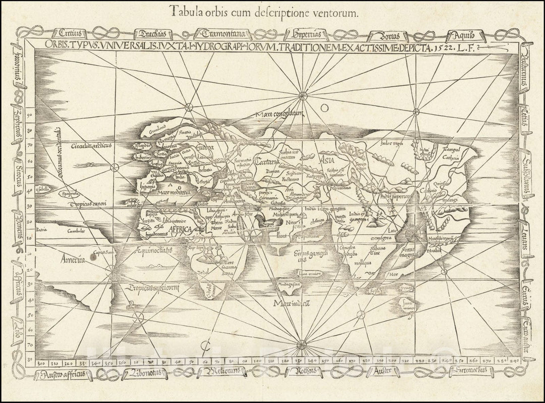 Historic Map : Tabula Orbis cum descriptione ventorum, 1541, Vintage Wall Art