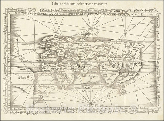 Historic Map : Tabula Orbis cum descriptione ventorum, 1541, Vintage Wall Art
