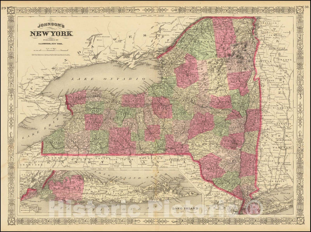 Historic Map : Johnson's New York, 1865, Vintage Wall Art