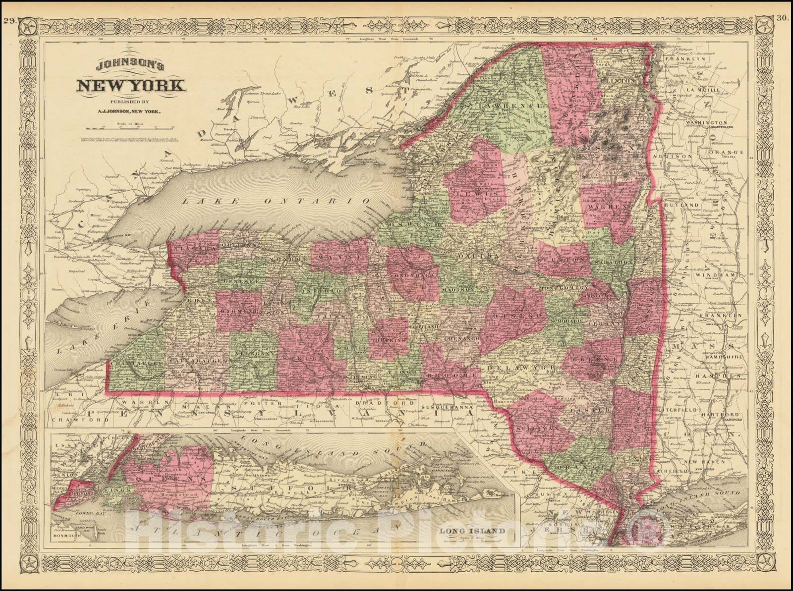 Historic Map : Johnson's New York, 1865, Vintage Wall Art