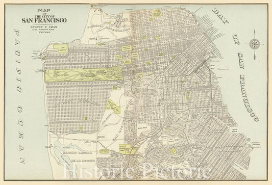 Historic Map : City of San Francisco, 1892, Vintage Wall Art