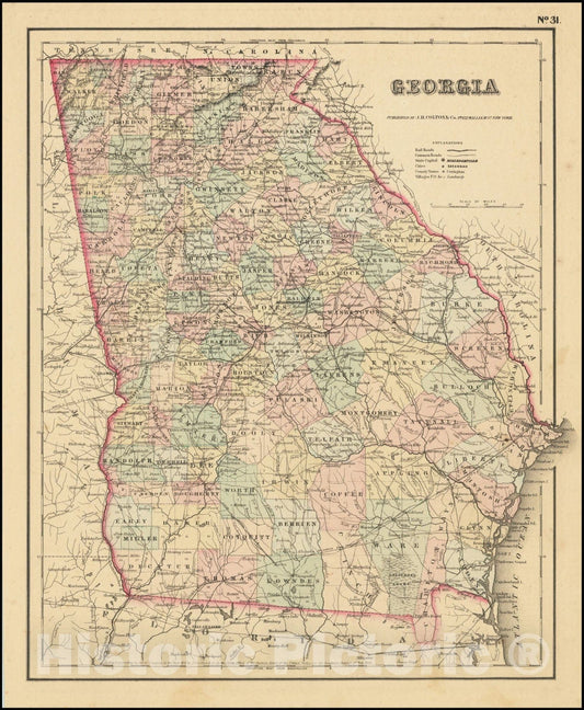 Historic Map : Georgia, 1857, Vintage Wall Art