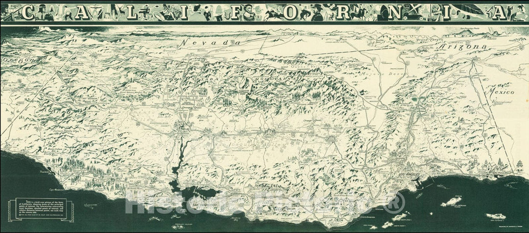 Historic Map : California Official Tourist Picture Map, 1936 v1, Vintage Wall Art