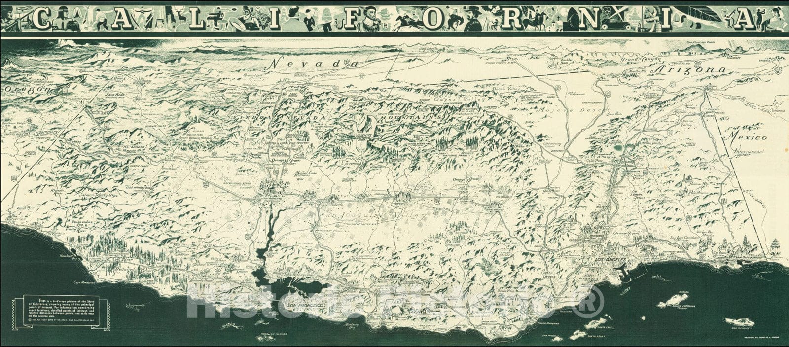 Historic Map : California Official Tourist Picture Map, 1936 v1, Vintage Wall Art