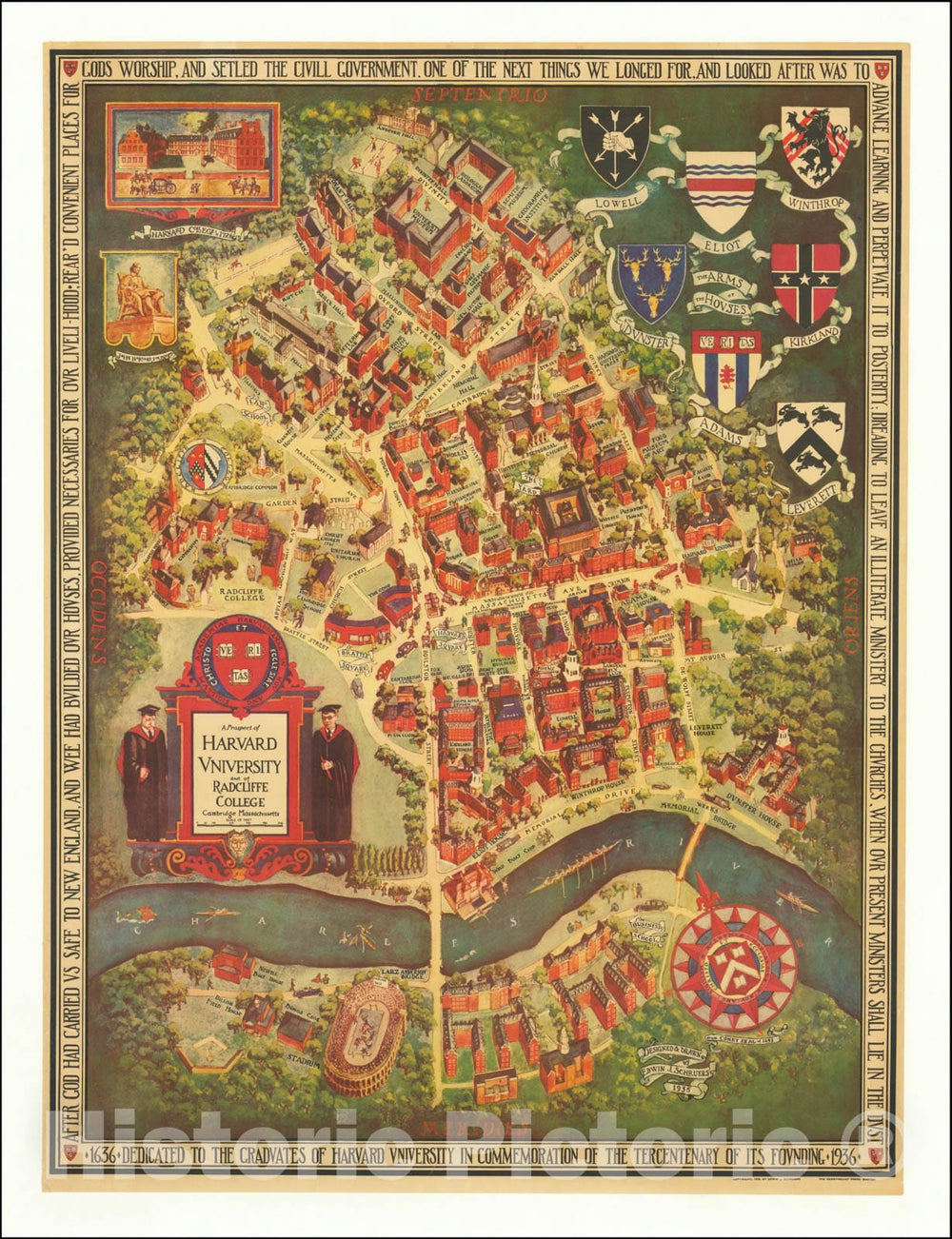 Historic Map : A Prospect of Harvard University and of Radcliffe College ,  1935, Vintage Wall Art