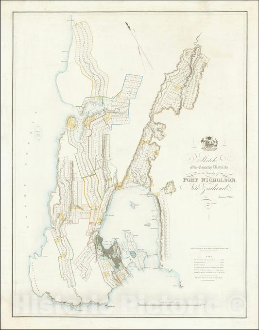 Historic Map : Wellington,Sketch of the Country Districts in the Vicinity of Port Nicholson, New Zealand.January 4th, 1843, 1843, Vintage Wall Art