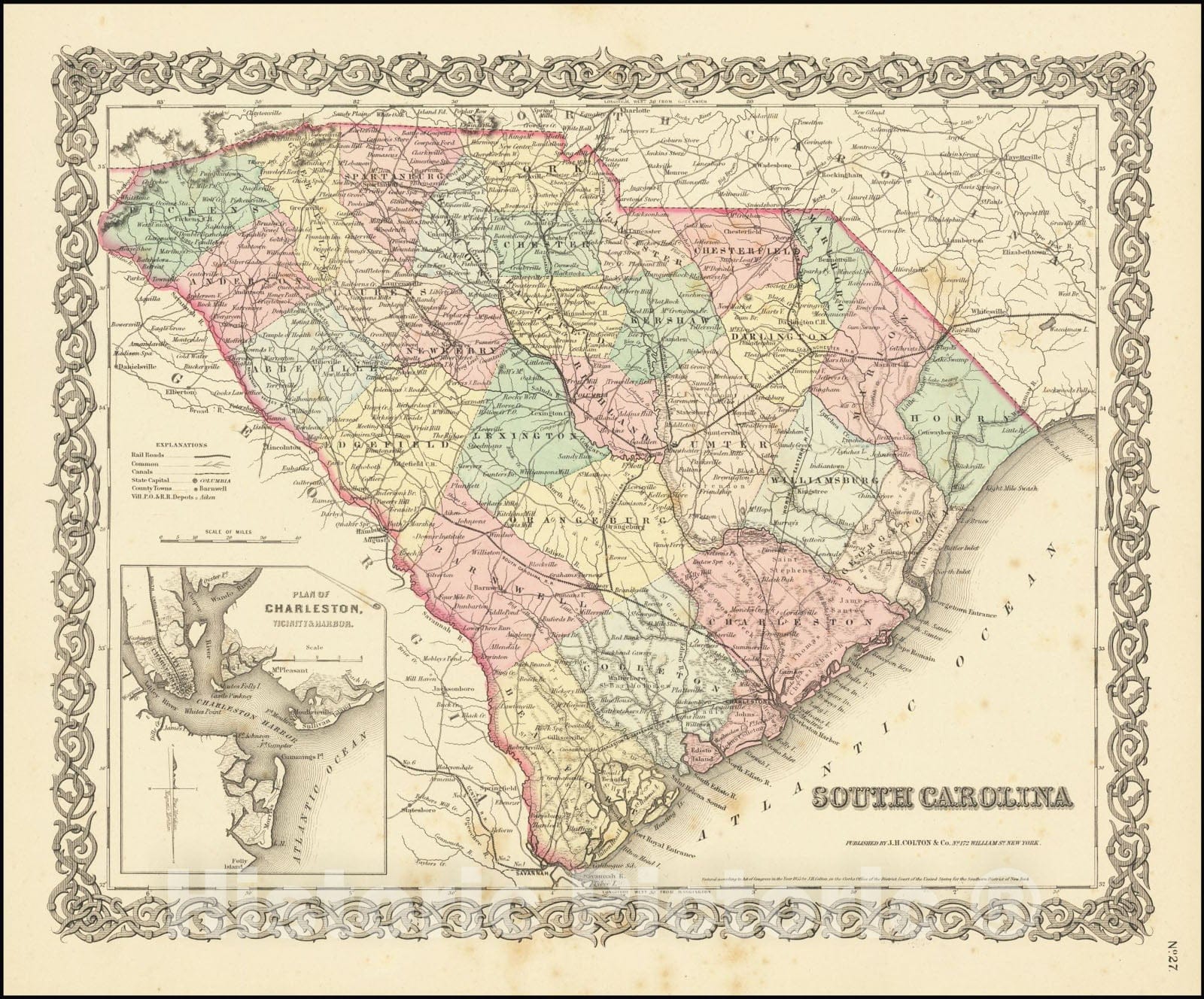 Historic Map : South Carolina , 1855, Vintage Wall Art