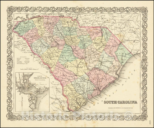 Historic Map : South Carolina , 1855, Vintage Wall Art