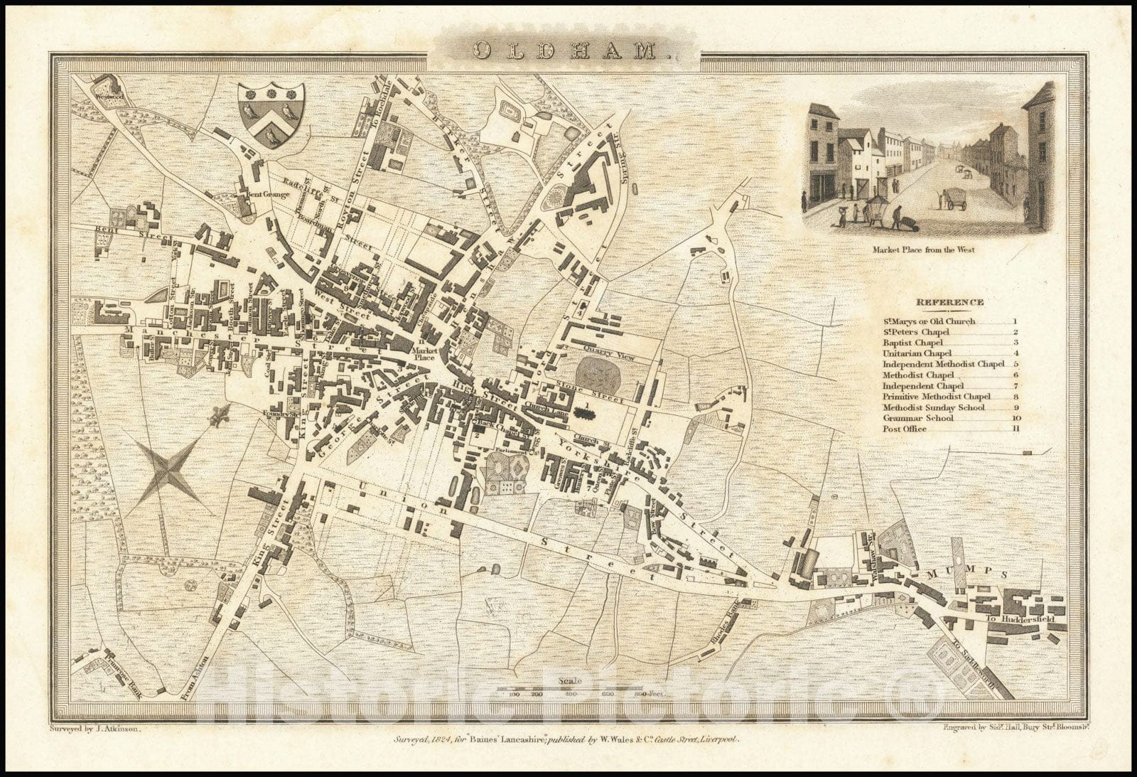 Historic Map : Oldham, 1822, Vintage Wall Art