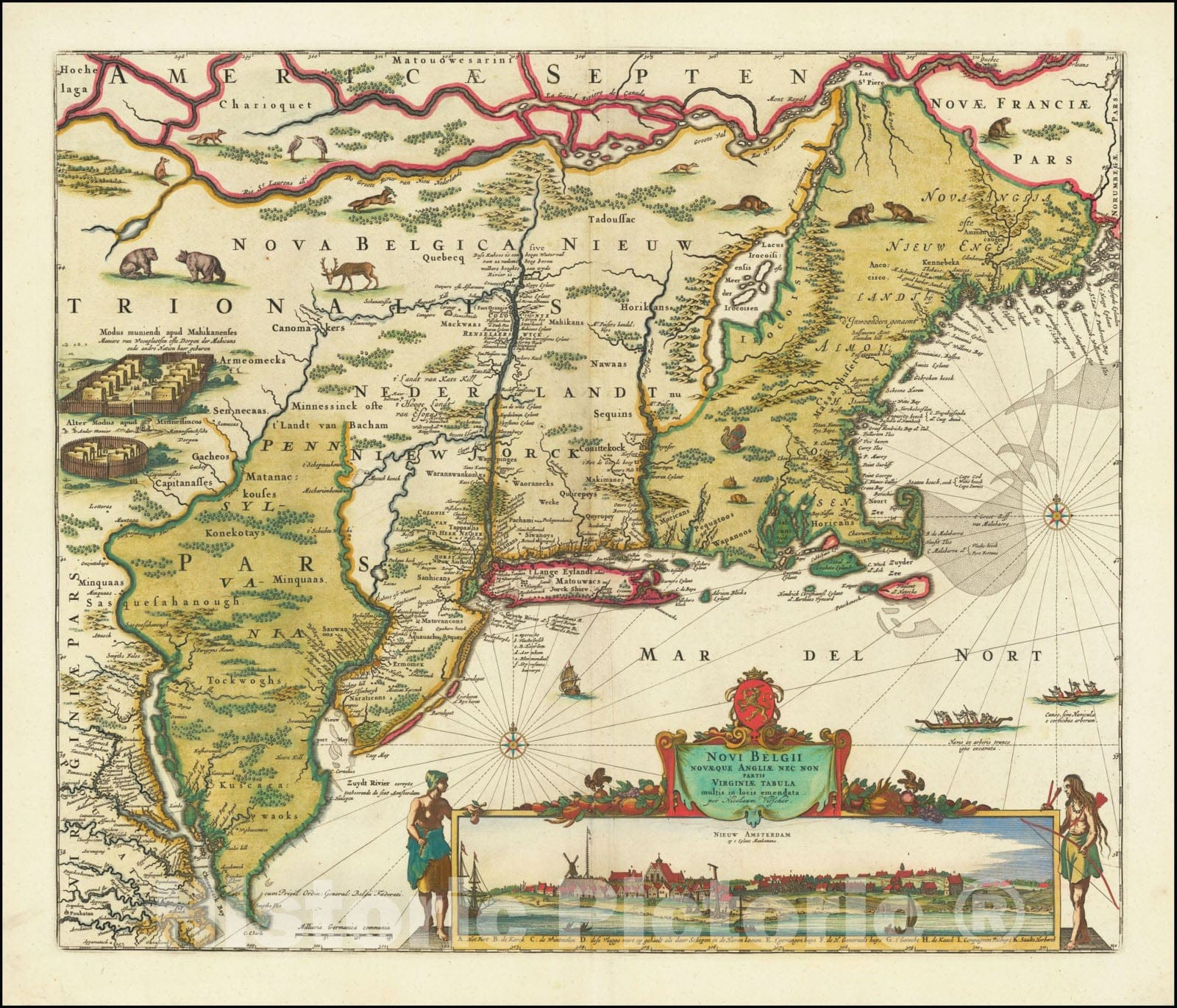 Historic Map : Novi Belgii Novaeque Angliae Nec Non partis Virginiae Tabula multis in locis emendata, 1656 v1, Vintage Wall Art