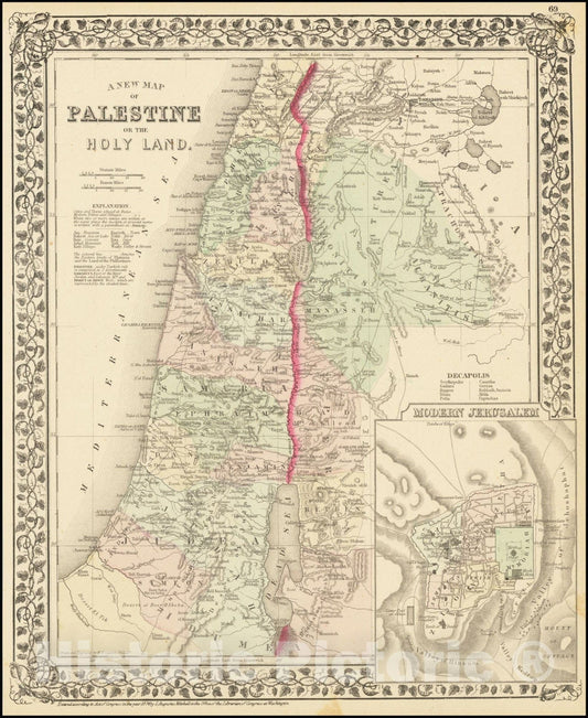 Historic Map : A New Palestine or the Holy Land, 1874, Vintage Wall Art