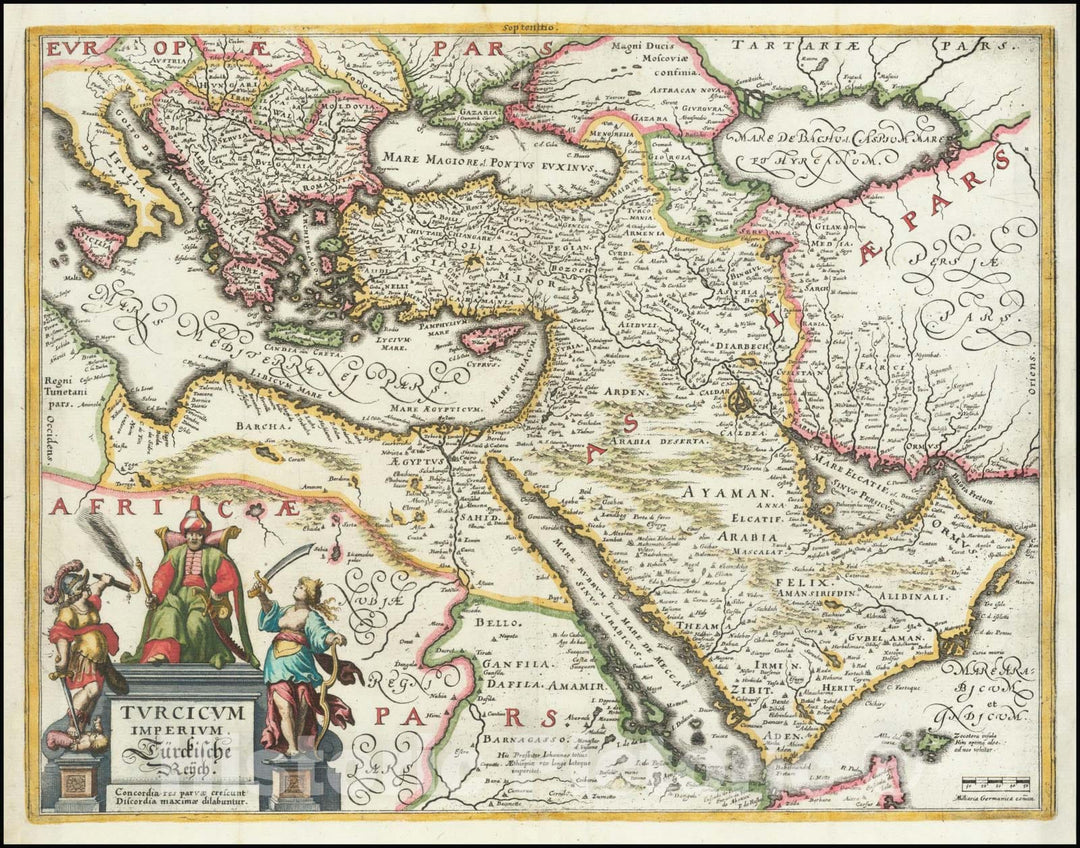 Historic Map : Turcicum Imperium.Turckiche Reich.Concordia res parvae crescunt Discordia maximae dilabuntur , 1636 v2, Vintage Wall Art