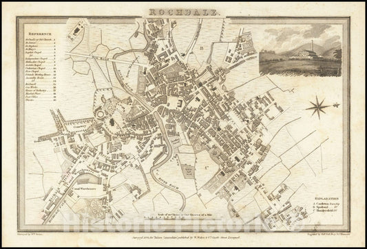 Historic Map : Rochdale, 1824, Vintage Wall Art