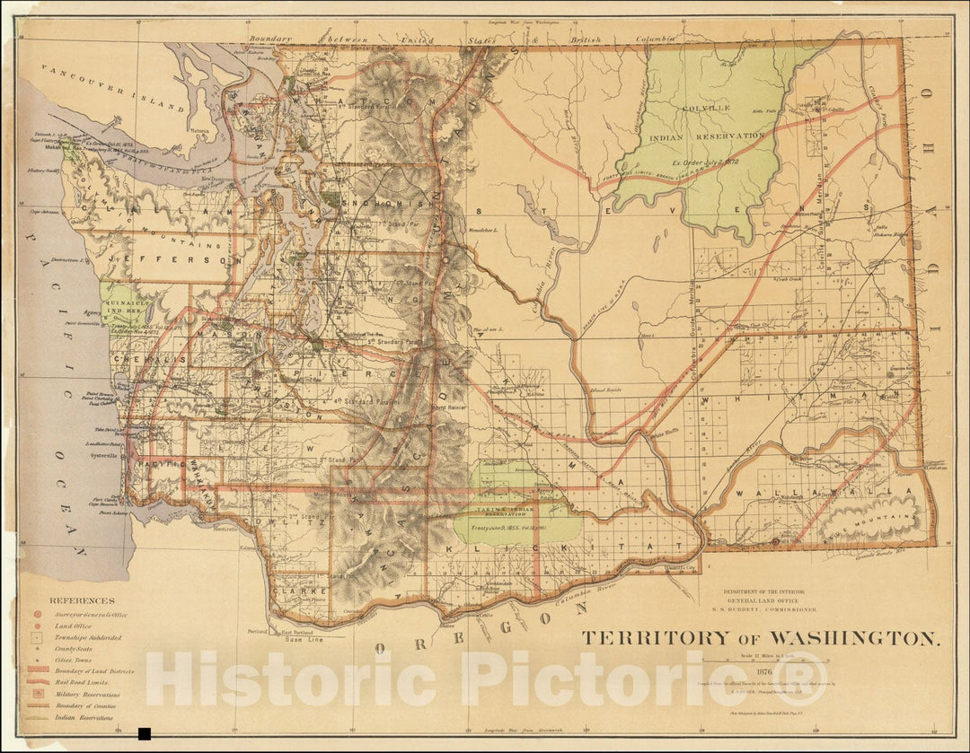 Historic Map : Territory of Washington, 1876, 1876, Vintage Wall Art