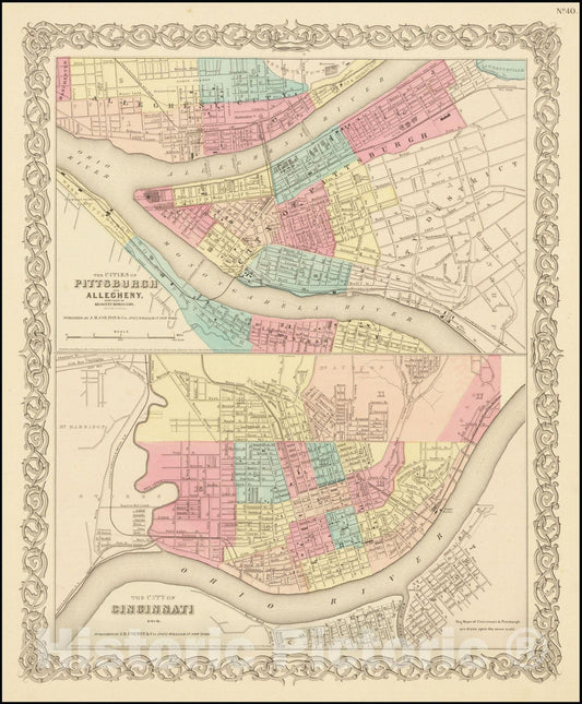 Historic Map : The Cities of Pittsburgh and Allegheny with Parts of Adjacent Boroughs , 1860, Vintage Wall Art