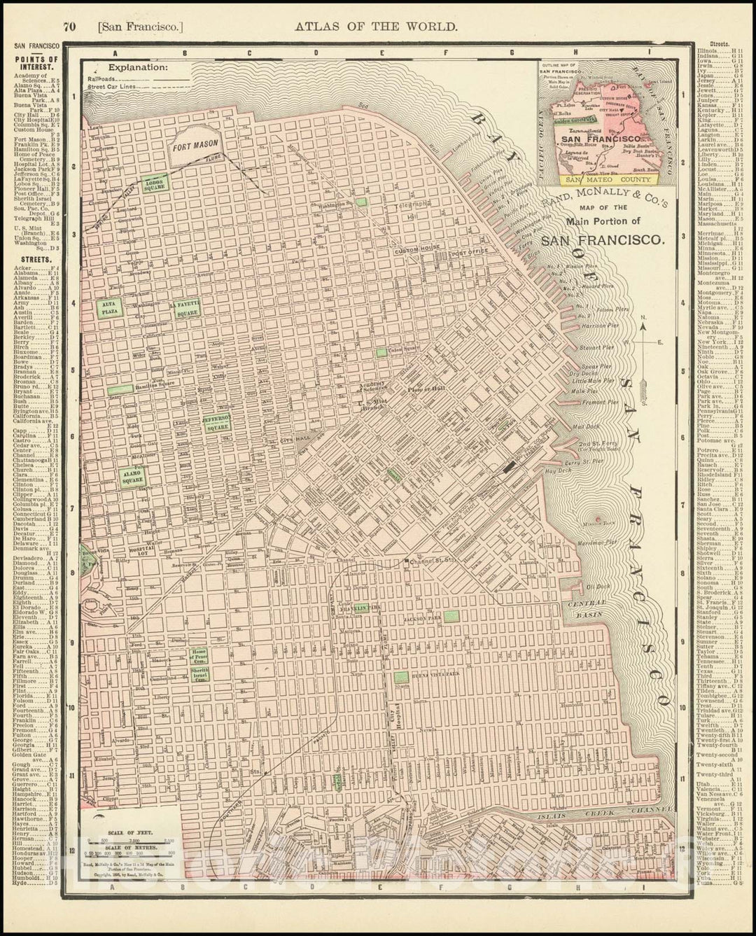 Historic Map : Main Portion of San Francisco, 1895, Vintage Wall Art