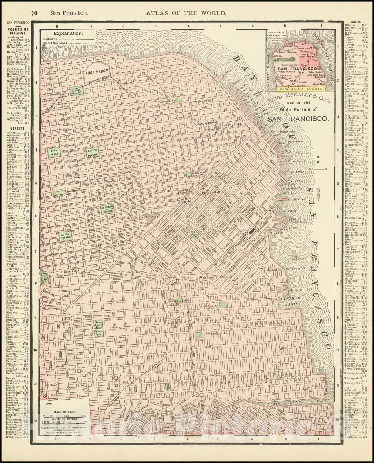 Historic Map : Main Portion of San Francisco, 1895, Vintage Wall Art