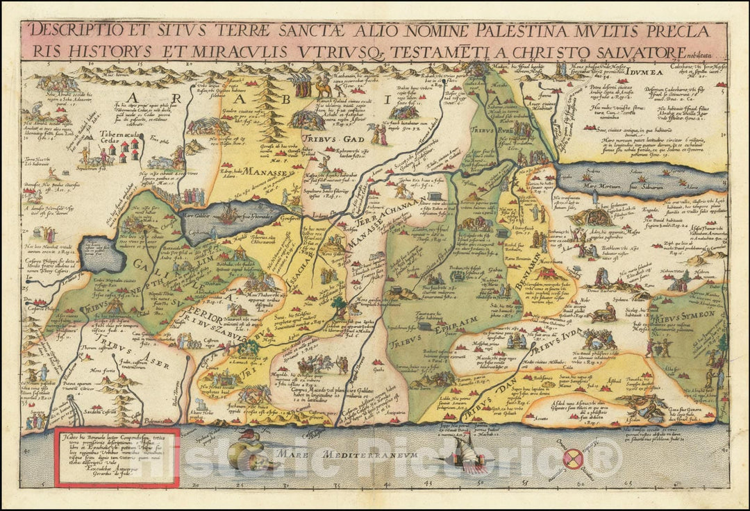 Historic Map : Descriptio Et Situs Terrae Sanctae Alio Nomine Palestina Multis Preclaris Historys Et Miraculis Utriusque Testamenti A Christo Salvatore nobilitata, 1593, Vintage Wall Art