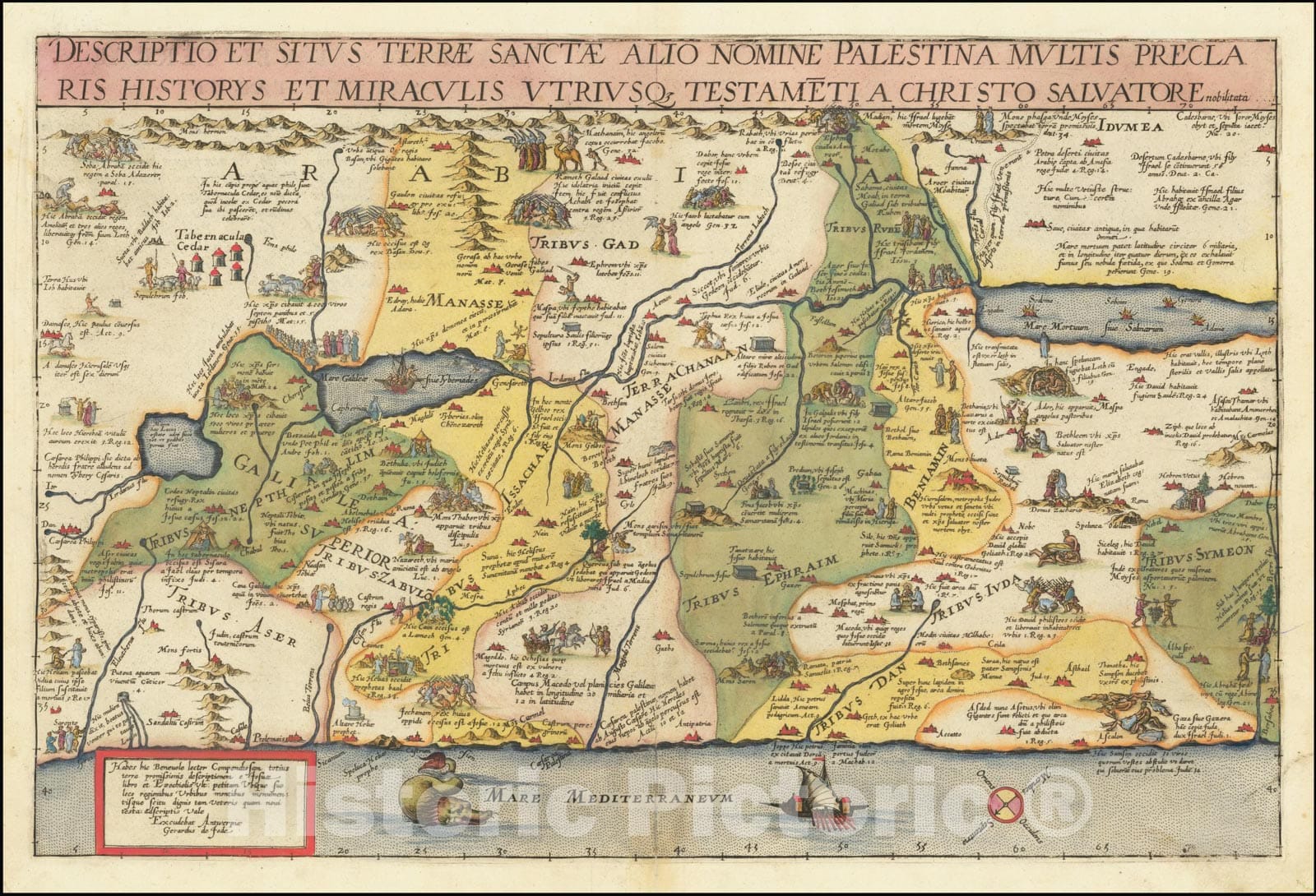 Historic Map : Descriptio Et Situs Terrae Sanctae Alio Nomine Palestina Multis Preclaris Historys Et Miraculis Utriusque Testamenti A Christo Salvatore nobilitata, 1593, Vintage Wall Art