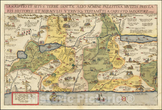 Historic Map : Descriptio Et Situs Terrae Sanctae Alio Nomine Palestina Multis Preclaris Historys Et Miraculis Utriusque Testamenti A Christo Salvatore nobilitata, 1593, Vintage Wall Art