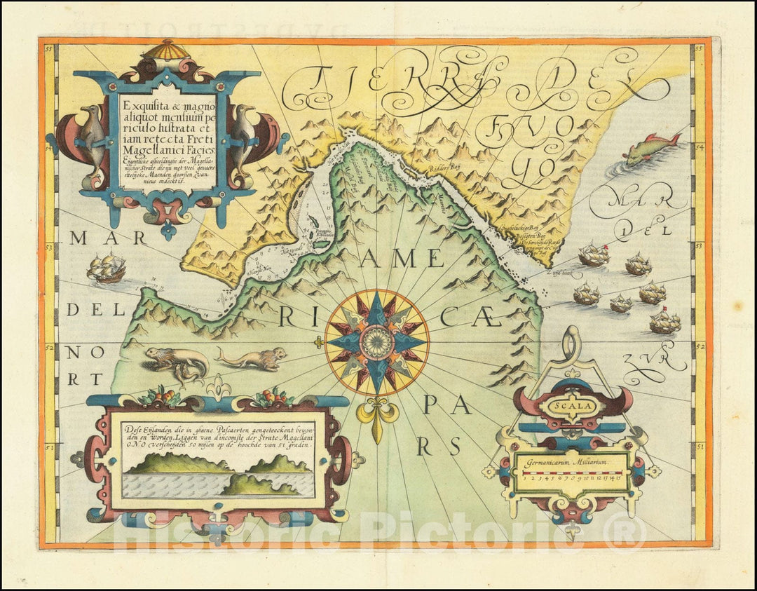 Historic Map : Exquisita & magno aliquot mensium periculo Lustrata et iam retecta Freti Magellanici Facies,  1606, Vintage Wall Art