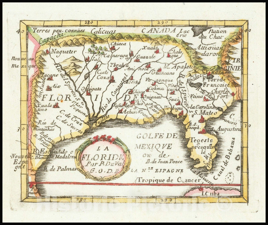 Historic Map : La Floride Par P. Du Val G.O.D.R.,1660 (1672), Vintage Wall Art