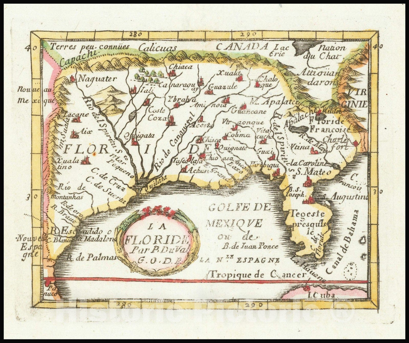 Historic Map : La Floride Par P. Du Val G.O.D.R.,1660 (1672), Vintage Wall Art