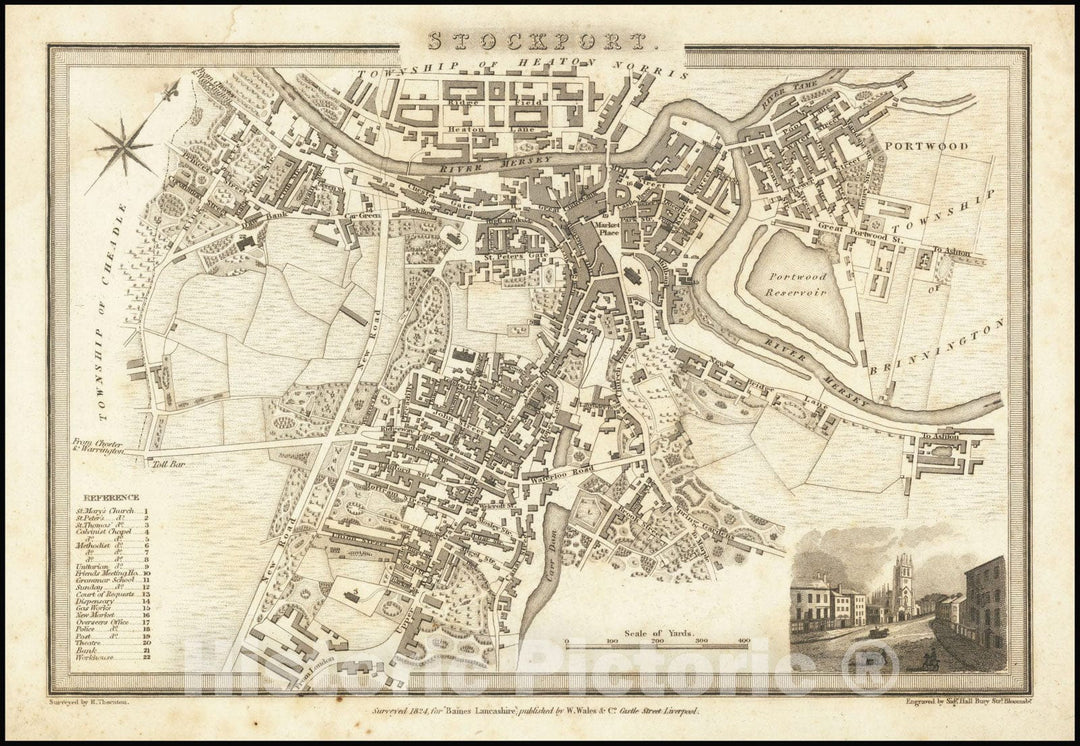 Historic Map : Stockport., 1824, Vintage Wall Art