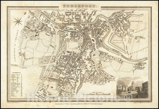 Historic Map : Stockport., 1824, Vintage Wall Art