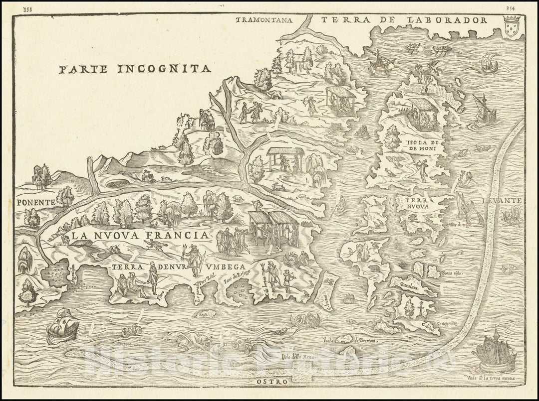 Historic Map : La Nuova Francia,1556 v2, Vintage Wall Art