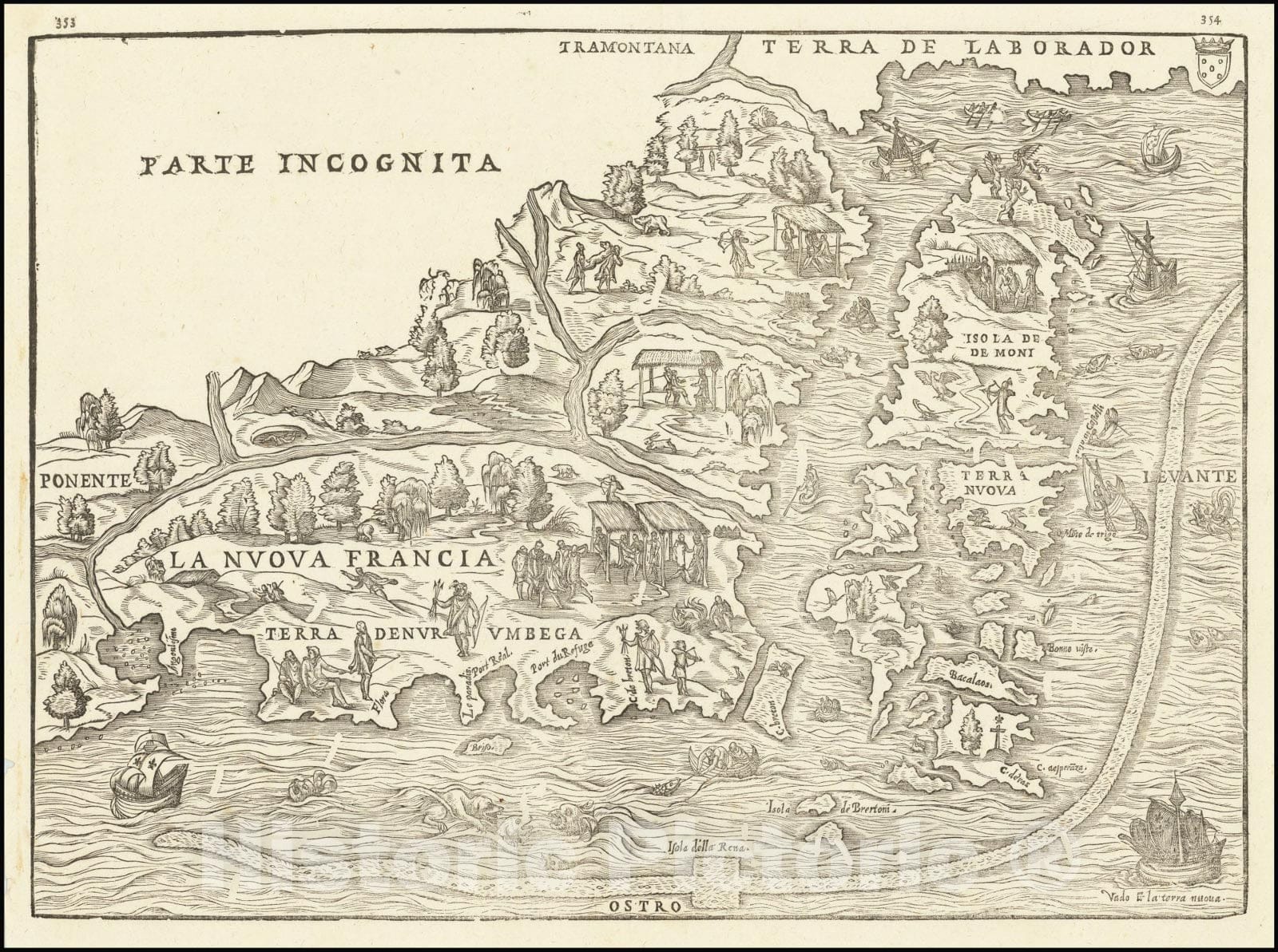 Historic Map : La Nuova Francia,1556 v2, Vintage Wall Art