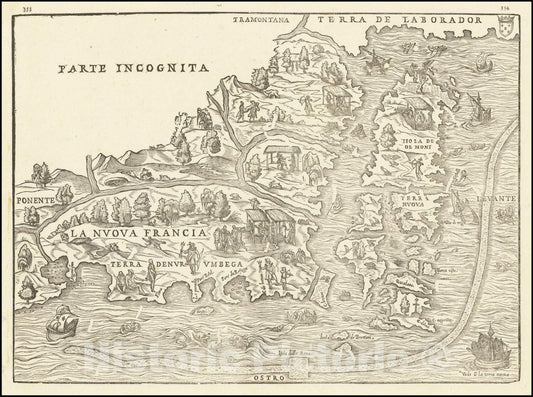Historic Map : La Nuova Francia,1556 v2, Vintage Wall Art