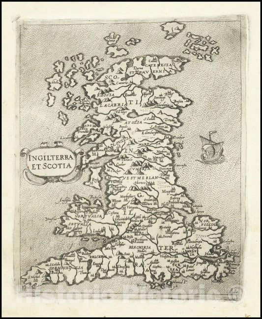Historic Map : Ingilterra et Scotia, 1575, Vintage Wall Art