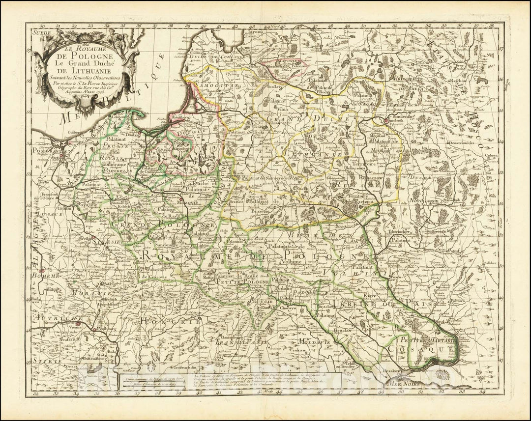 Historic Map : Le Royaume De Pologne Le Grande Duche De Lithuanie Suivant les Nouvelles Observations,  1745, Vintage Wall Art