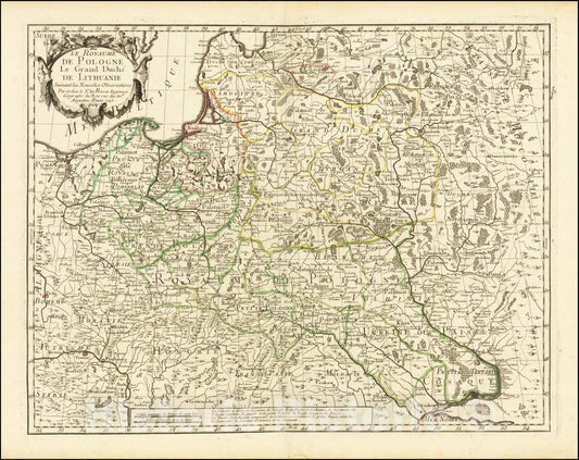 Historic Map : Le Royaume De Pologne Le Grande Duche De Lithuanie Suivant les Nouvelles Observations,  1745, Vintage Wall Art